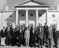 President Mary Robinson meets members of the Standing Council of Irish Chiefs and Chieftains at Áras an Uachtaráin in October 1991. At the far left is Terence MacCarthy, ‘the MacCarthy Mór’, ‘prince of Desmond’. Just to the left of the president, carrying a briefcase, is MacCarthy’s granduncle, Terence Maguire, ‘the Maguire of Fermanagh’. The then chief herald of Ireland, Donal Begley, an official of the National Library of Ireland, is second from right, with a Bord Fáilte (Irish Tourist Board) representative at far right.