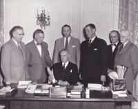 Conventional but quirky photo of diplomat John J. Hearne to which the following tweet was attached: ‘Irish Ambassador to USA in the 1950s John J. Hearne gets St Patrick statue gift; judging by his face one of many’. (Hearne family)