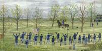 The surrender of General Robert E. Lee at Appomattox, Virginia, 9 April 1865, as depicted by Irish eyewitness Andrew J. Byrne. (Memoir of Andrew J. Byrne)