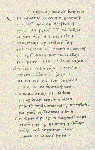 Fearghal í“g Mac an Bhaird, ‘Trí­ corí³na i gcairt Shéamais'. Fearghal í“g Mac an Bhaird‘s ‘Three crowns in King James's charter'. (RIA)