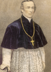 Archbishop Hughes of New York—‘at least the black slave was guaranteed something the Irish immigrant was not, three square meals a day and a roof over his head every night’. (Currier and Ives)