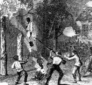 The lynching of an African-American on Clarkson Street by an Irish mob. (Harper’s Weekly, 21 July 1863)