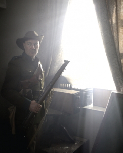 A well-armed Volunteer sniper by a window. The Volunteers’ training was arguably superior to that of the soldiers they faced.