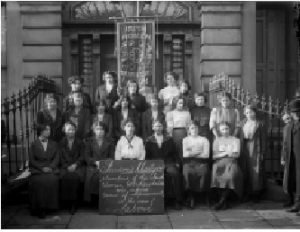 Members of the Irish Women Workers’ Union, c. 1914. Helena Molony is seated third from left, front row, beside Delia Larkin. ‘I knew little of Labour ideas. But I was always on the side of the underdog.’ During the Lockout she worked in Liberty Hall’s food kitchen and addressed strike meetings. (National Archives)