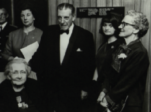 Helena Molony (bottom left) and Taoiseach Seán Lemass at the unveiling of a plaque in 1966 to commemorate the Abbey Theatre’s 1916 rebels. She died a year later. (James Hardiman Library, NUIG)