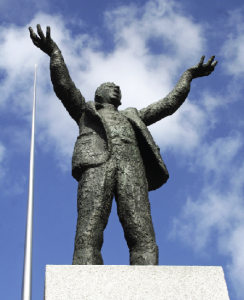 The Larkin monument today, with the Spire in the background.