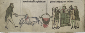 Above: The images in Topography emphasise Irish exoticism and barbarism. The inauguration of Ulster kings is illustrated here: following ritual sexual intercourse with a horse, which is then slaughtered, the king bathes in a great pot containing the horse-flesh and eats the meat! (NLI) 