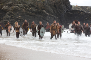 Above: A Viking raid as depicted in Michael Hirst’s TV series Vikings, filmed on location at Silver Strand, Co. Wicklow. (History Channel)