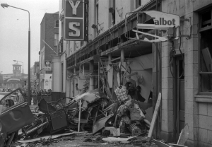 Guiney’s drapery on Talbot Street, where the second Dublin bomb exploded outside O’Neill’s shoe shop opposite at c. 5.30pm, killing fourteen people. (Dublin City Public Libraries)