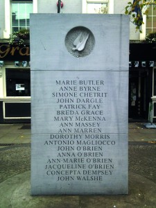 Front and back of the memorial unveiled in Talbot Street in 1997, listing the names of the victims. 