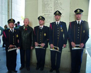 he Menin Gate Memorial with members of Ypres Fire Brigade, who sound the Last Post there every evening at 8pm in memory of British Commonwealth soldiers who died in the war. 