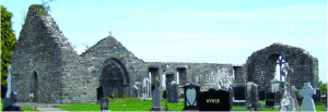 Kilcorban friary from the south-west. The west gable is to the left, with the east window to the right.