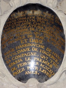 An epitaph records his burial there. (Cathedral of St Michael and St Gudula) 