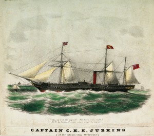 The steamship Hibernia, sister ship of the Cunard Line’s Cambria, on which Douglass travelled. (National Maritime Museum).