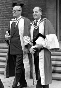 Northern Ireland prime minister Capt. Terence O’Neill after receiving an honorary degree from Queen’s University, Belfast, in July 1967. Despite his well-publicised overtures to Catholics, O’Neill expressed concern about ‘a radical increase in RC papes’ in Derry. (Victor Patterson