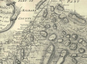 Neville’s 1760 map of the Blessington area, with granite outcrops and quarries indicated. (TCD).