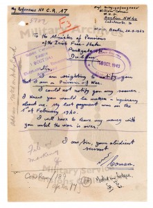 Above: ‘I will have to leave my money with you until the war is over’—Coman’s letter in October 1943 from Plötzensee Prison, Berlin 