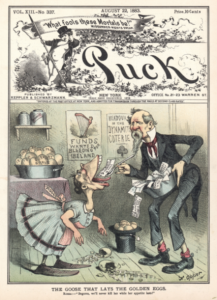  ‘The goose that lays the golden eggs’—Rossa is depicted exploiting ‘Bridget’, an Irish serving girl, for cash.