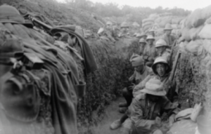 Troops of the 10th (Irish) Division in front-line trenches during the August 1915 offensive at Suvla Bay.