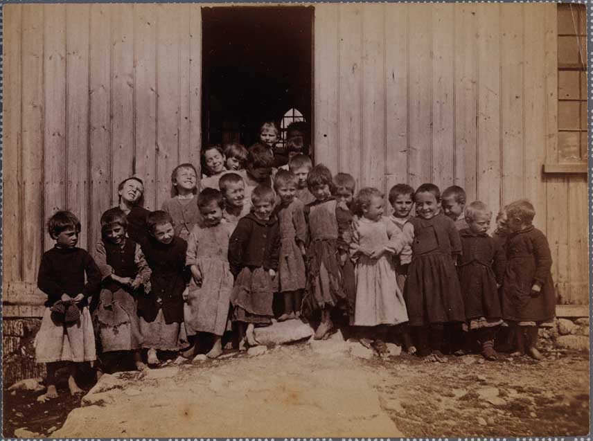  Junior Infant boys outside a school in Connemara, 1892. (NLI)