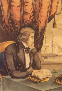 Currier and Ives image of John Mitchel in exile, contemplating a copy of his own republican newspaper, the United Irishman. When first published in February 1848 it sold out.