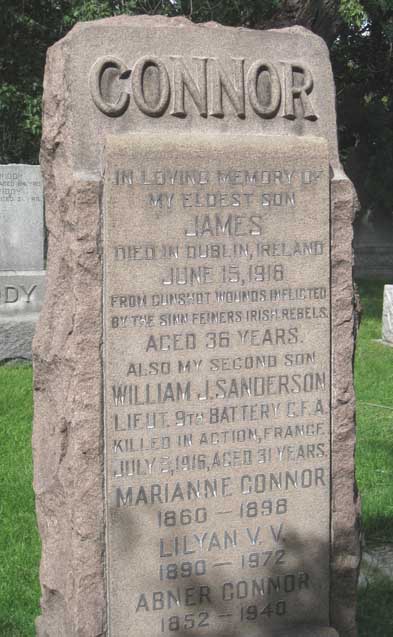 Memorial to James and William Connor, erected by their father in Mount Pleasant Cemetery, Toronto, with its reference to the ‘Sinn Feiners [sic] Irish Rebels’.