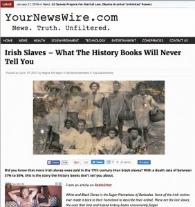 An example of a website claiming that historians avoid calling indentured servants ‘slaves’ for political reasons and are consumed by ‘white guilt’. 