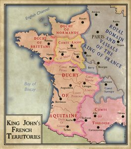 Above: By the end of his reign John had lost Normandy, Brittany, Anjou and Maine.