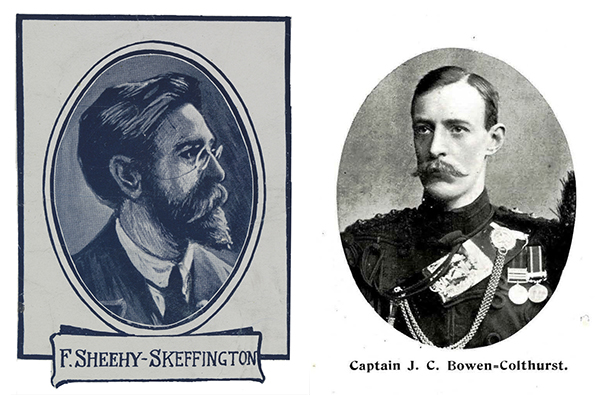 Above: Francis Sheehy-Skeffington (left), the most celebrated victim of Captain J.C. Bowen-Colthurst’s (right) three summary executions of 26 April 1916.