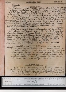 Above: The 1911 Lett’s Diary, 5–8 January, which, according toDr Giles, contains contentious writings ‘on virtually every page … It is easier to identifyareas where the entries are non-contentious rather than where they are contentious’. No explanation is given for this easier distinction. (UKNA)