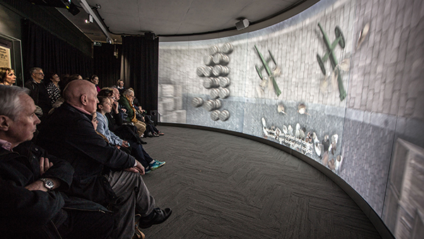 Above: The centrepiece of the GPO exhibition is the video presentation on a curved video wall. (GPO Witness History)