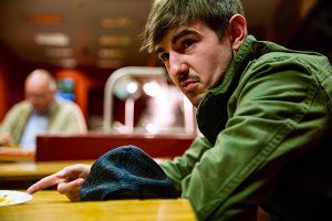 Above: Seán McLoughlin, ‘Commandant General of the Irish Republic’ (Craig Connolly), in an Asian fast-food restaurant. 