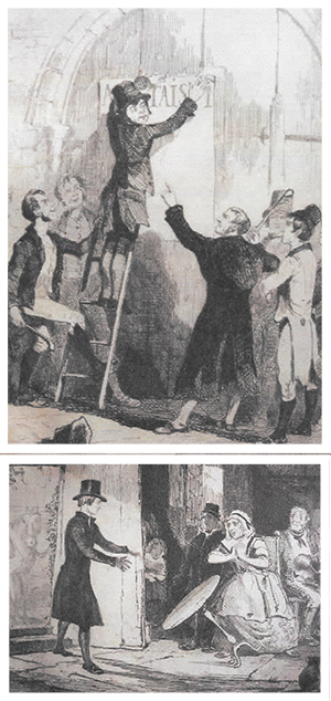 Above (Top): A hedge schoolmaster advertising his prowess in a public location. These schools were independent of any kind of authority other than market forces and the ire of parents. -------------------------------------------------- Above: ‘The Poor Scholar’s Return’, from ‘The Poor Scholar’ in William Carleton’s Traits and stories of the Irish peasantry, Vol. 2 (1854).