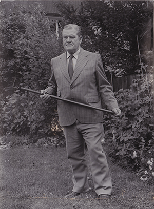 Above: Aidan MacCarthy in later years with the ‘samurai sword’.